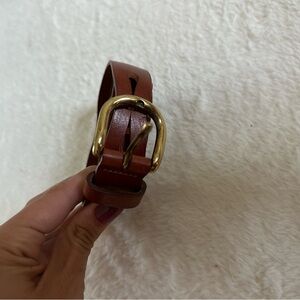 Sezane Brown Leather Belt with Gold Buckle